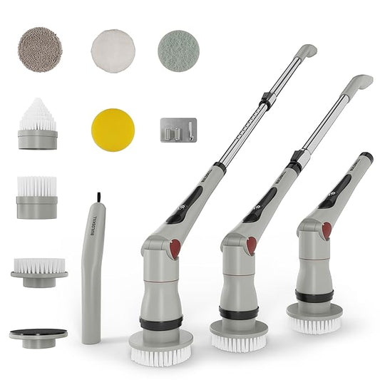 KravynStore 8-in-1 Electric Spin Scrubber with LED Display | 3-Speed Control | IPX6 Waterproof | Telescopic Handle | Multi-Angle Cleaning Brush